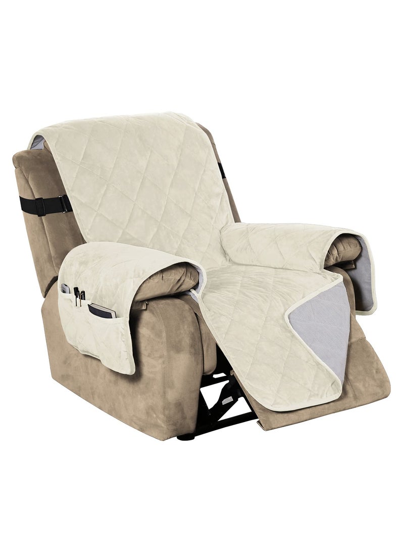 Flamingo P Flamingo P Velvet Recliner Cover Slip Resistant Recliner Sofa Slipcover Seat Width Up to 28 Couch Furniture Protector with 2 Elastic Straps  Ivory White 
