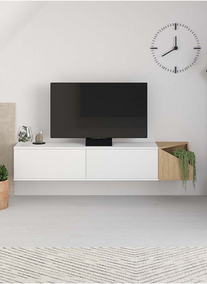 Aulos Tv Stand Up To 65 Inches With Storage - White/ Oak - 2 Years Warranty 