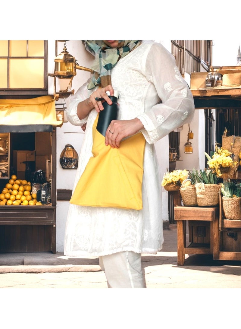 Pothos Green Cross-body Bag | Trendy and smart | Color Yellow - Yolk | 1 front pocket with zip | Long single handle shoulder slip-on | 100% natural medium thick canvas | size 14.5x 6 inches.  - Image 2