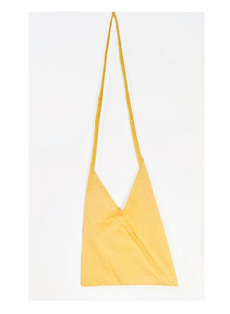 Pothos Green Cross-body Bag | Trendy and smart | Color Yellow - Yolk | 1 front pocket with zip | Long single handle shoulder slip-on | 100% natural medium thick canvas | size 14.5x 6 inches.  - Image 1