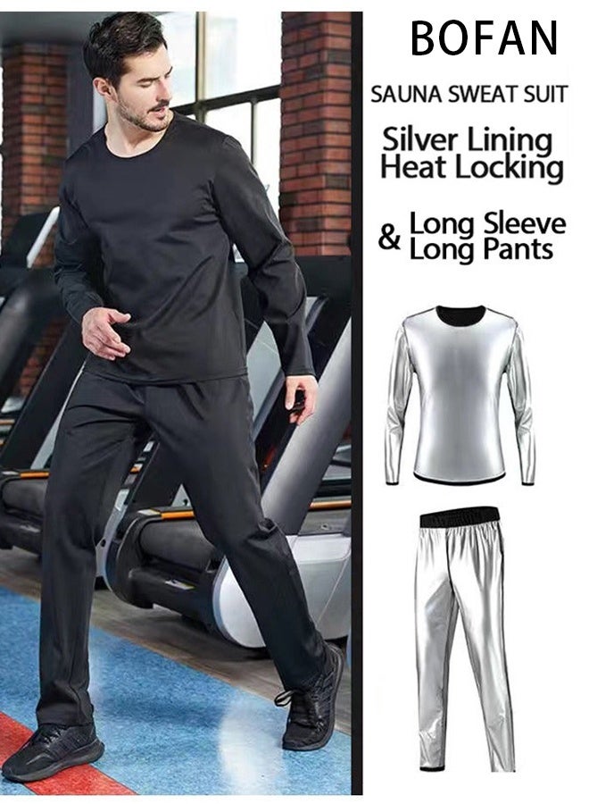 بوفان بدلة ساونا رياضية لإنقاص الوزن وتشكيل الجسم وأعلى تدريب الخصر وبدلة رياضية للتمرين وقميص بأكمام طويلة للرجال والأولاد - Image 1