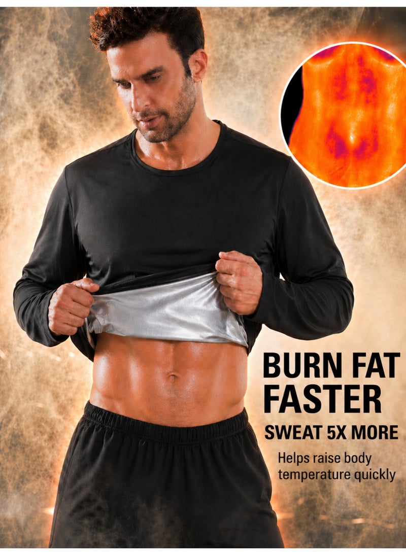 BOFAN Sauna Sweat Suit Weight Loss Shapewear Top Waist Trainer Workout Sweatsuit Exercise Long Sleeve Shirt Men Boy - Image 1