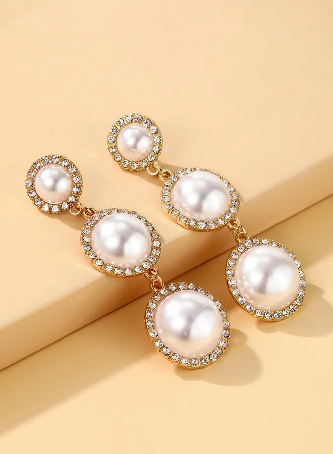 تايك تو أقراط شرابة مزينة بفصوص ولؤلؤ صناعي