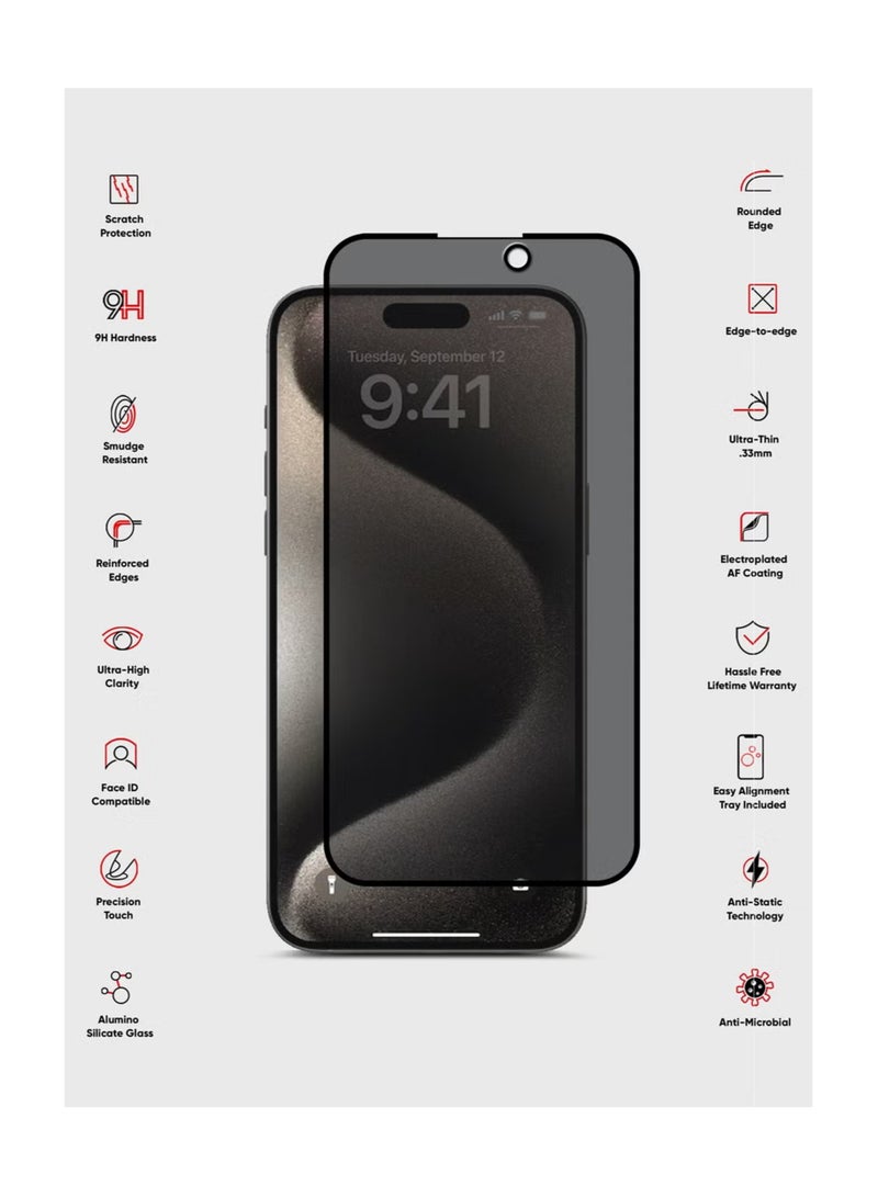 iPhone 15 Pro Max Privacy Screen Protector - Premium Edge to Edge Anti Spy Privacy Tempered Glass, Oleophobic Coating, Delicate Touch, Anti-Explosion, Smooth Arc Edge, Easy Installation - Image 2