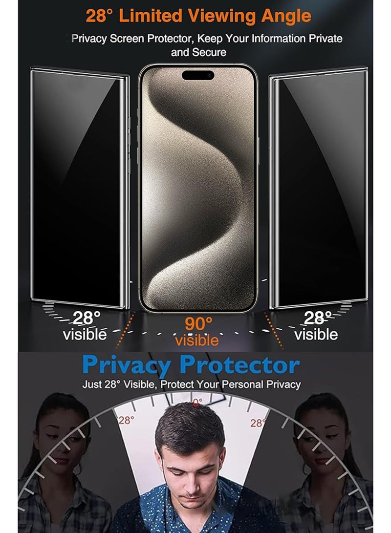 iPhone 15 Pro Max Privacy Screen Protector - Premium Edge to Edge Anti Spy Privacy Tempered Glass, Oleophobic Coating, Delicate Touch, Anti-Explosion, Smooth Arc Edge, Easy Installation - Image 3