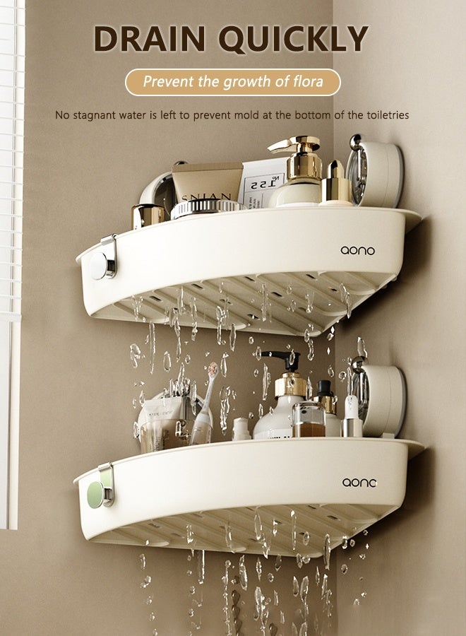 cocohome 2pcs adhesive suction cup storage rack, durable and diamond-free bathroom organizer, wall-mounted rotating floating storage rack, kitchen and bathroom  - Image 3