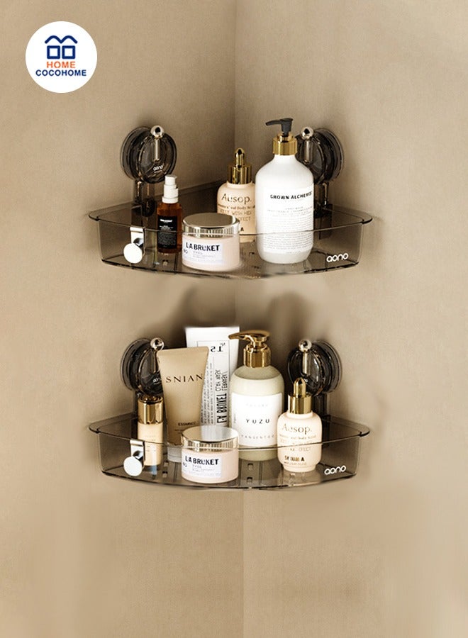 cocohome 2pcs adhesive suction cup storage rack, durable and diamond-free bathroom organizer, wall-mounted rotating floating storage rack, kitchen and bathroom  - Image 1