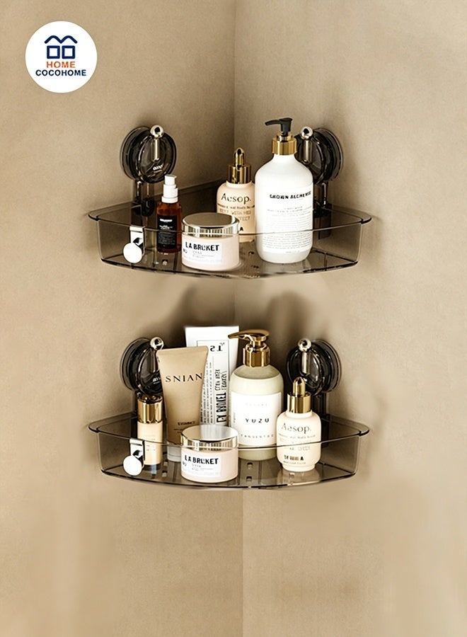 cocohome 2pcs adhesive suction cup storage rack, durable and diamond-free bathroom organizer, wall-mounted rotating floating storage rack, kitchen and bathroom - Image 1