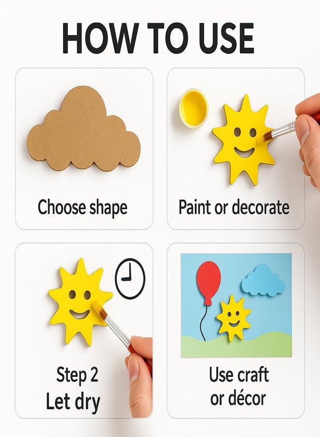 LET'S DIY مجموعة أشكال خشبية من خشب MDF قابلة للقص، تتضمن غيمة، بالون، شمس، قمر، فيل، ونجمة | أشكال غير مكتملة لأعمال فنية للأطفال، الرسم، الأعمال اليدوية، ومشاريع الديكور المنزلي | 1.5 بوصة | 30 قطعة - Image 5