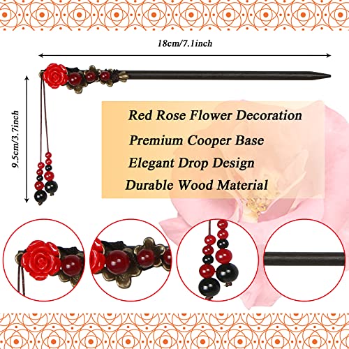 Dremisi 2 Pieces Hair Stick Retro Wooden Hair Stick Vintage Flower Hairpin Handmade Hair Stick for Women Long Hair Chinese Hair Chopstick Japanese Hair Accessories - Image 5