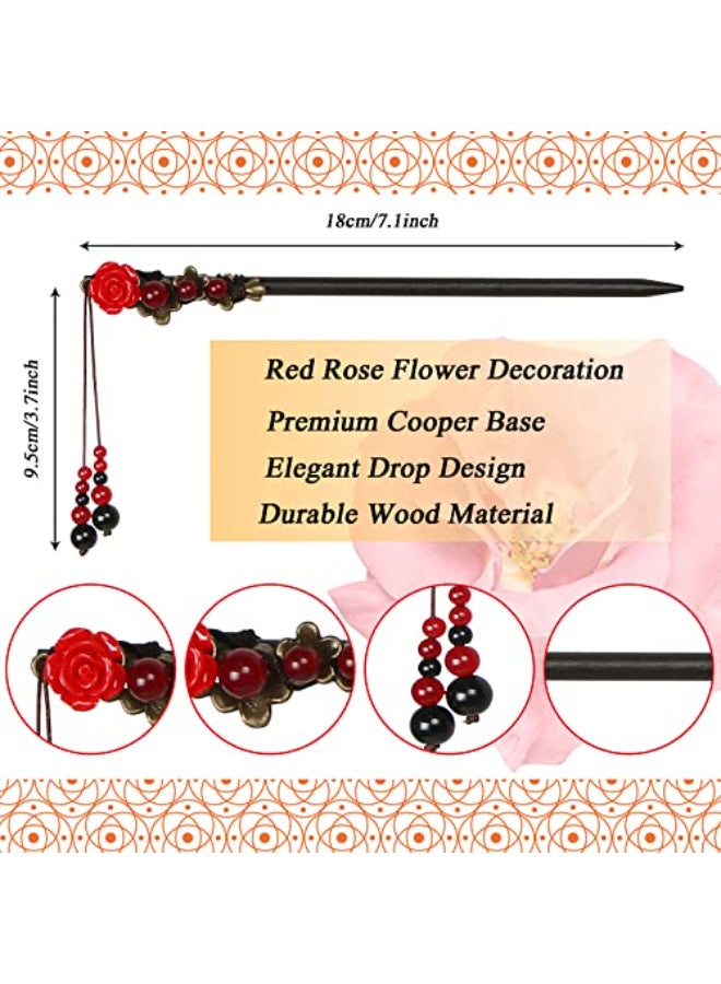 Dremisi 2 Pieces Hair Stick Retro Wooden Hair Stick Vintage Flower Hairpin Handmade Hair Stick for Women Long Hair Chinese Hair Chopstick Japanese Hair Accessories - Image 4