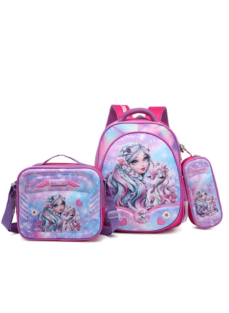 Stargold Baby Backpack 3Pcs Combo For Baby Girl With Adjustable Strap For School 14 Inch 