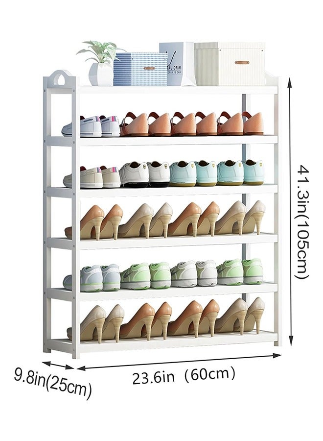 سولاكان خزانة أحذية 6 طبقات – رف تخزين أحذية رفيع موفر للمساحة، تصميم نحيف للمداخل، باللون الأبيض، 60×25×105 سم - Image 3