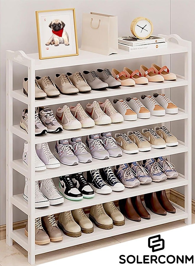 سولاكان خزانة أحذية 6 طبقات – رف تخزين أحذية رفيع موفر للمساحة، تصميم نحيف للمداخل، باللون الأبيض، 60×25×105 سم - Image 1