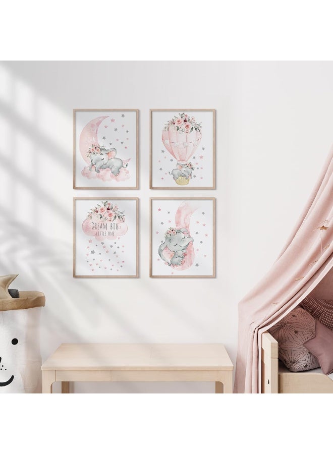 Canssape Pink Elephant Nursery Wall Decor Set of 4 Baby Girl Room Decor Elephant Wall Art Goodnight On A Hot Air Balloon |Dream Big Little one|(8x10in)(Unframed) - Image 2