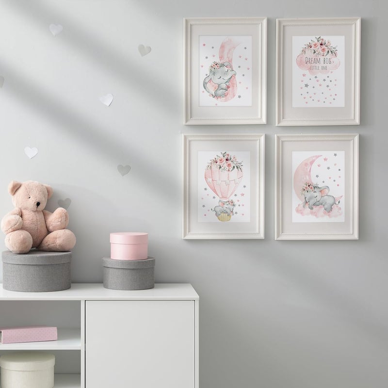 Canssape Pink Elephant Nursery Wall Decor Set of 4 Baby Girl Room Decor Elephant Wall Art Goodnight On A Hot Air Balloon |Dream Big Little one|(8x10in)(Unframed) - Image 3