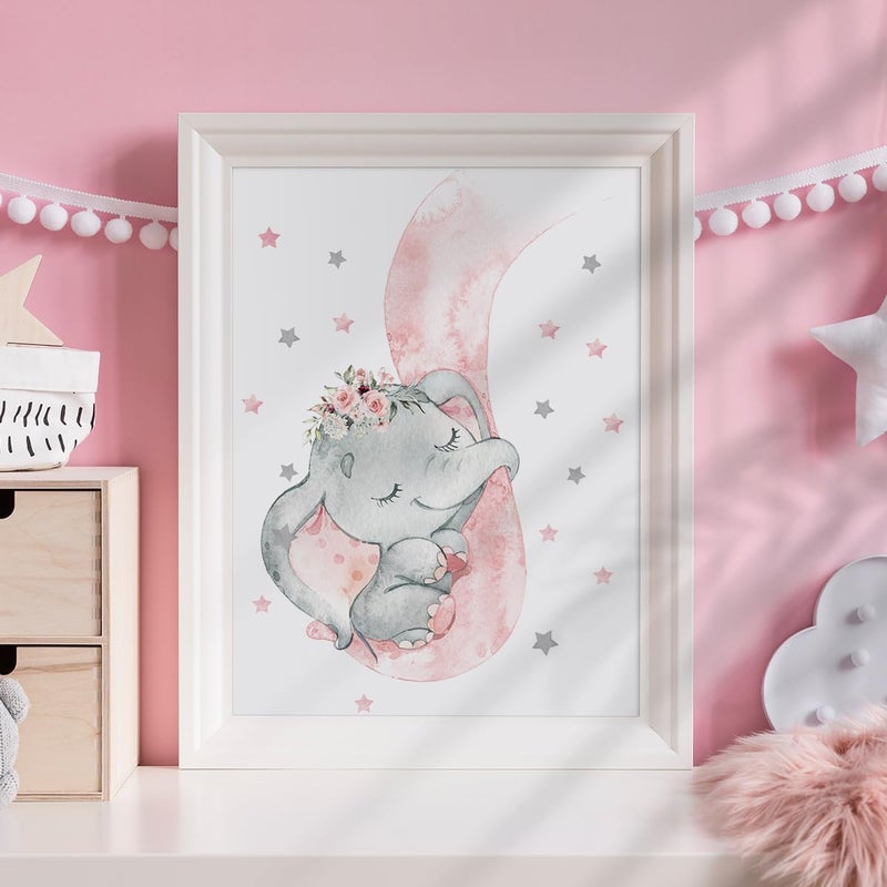 Canssape Pink Elephant Nursery Wall Decor Set of 4 Baby Girl Room Decor Elephant Wall Art Goodnight On A Hot Air Balloon |Dream Big Little one|(8x10in)(Unframed) - Image 4