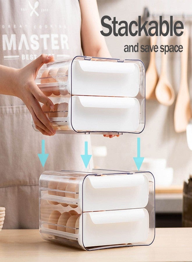 CHANCETSUI Large Capacity Egg Holder for Refrigerator, Egg Storage Container Organizer Bins, Stackable Clear Plastic Storage Egg Organizer with Handles, Household Egg Holder for Fridge(2 Layer) - Image 2