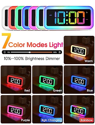 Cadmos Loud Alarm Clock for Bedrooms with Dynamic RGB Night Light,Heavy Sleepers Adults,Dual Alarm,Dimmer,USB Charger,Small Bedside Digital Clock with Led Display for Kids,Teens,Seniors (White) - Image 2