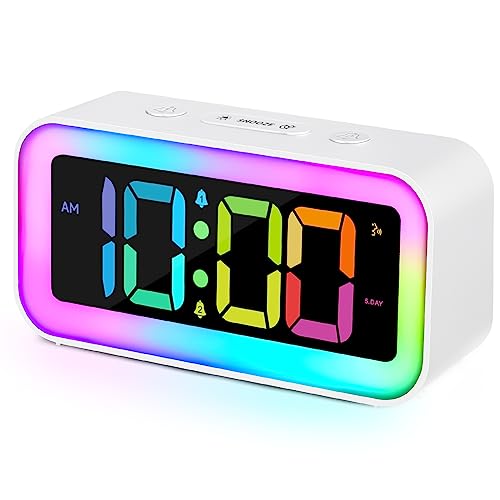 Cadmos Loud Alarm Clock for Bedrooms with Dynamic RGB Night Light,Heavy Sleepers Adults,Dual Alarm,Dimmer,USB Charger,Small Bedside Digital Clock with Led Display for Kids,Teens,Seniors (White) - Image 1