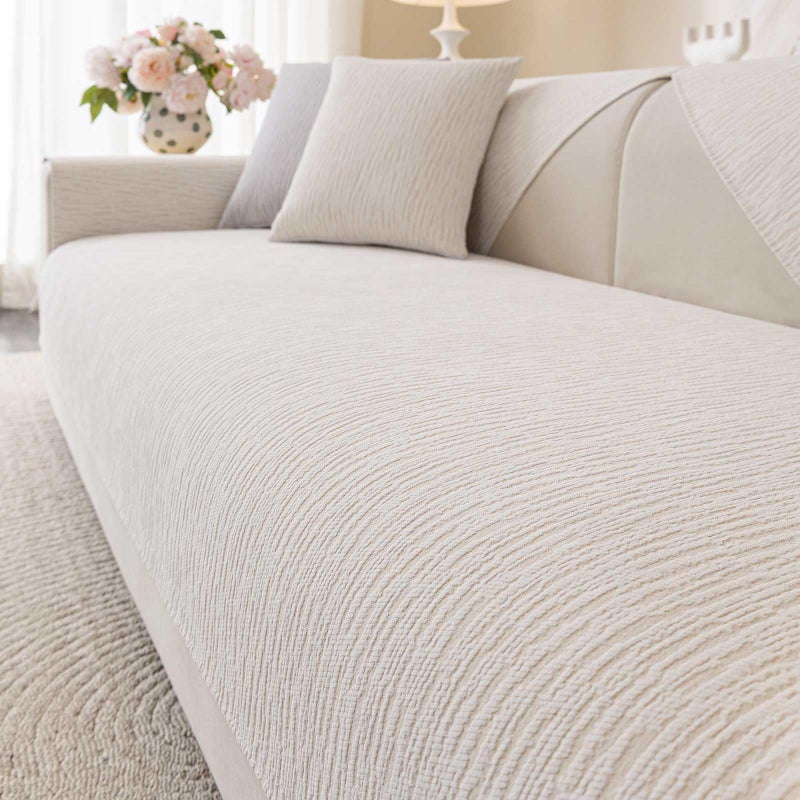 Aucrovee Soft Waterproof Chenille Cover Washable, Non Slip Sectional Sofa Covers for 3 Cushion Couch Sofa L Sharped Sofa Slipcover for Pets, Furniture Protector (1 PCS 36"x82" White) - Image 1