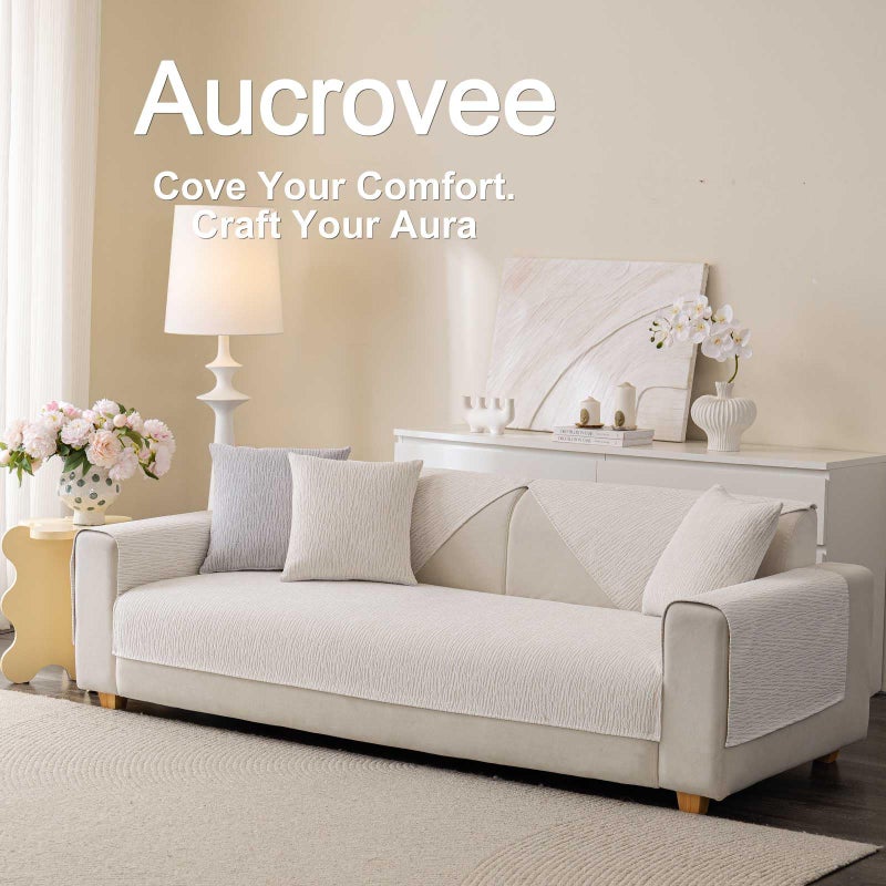 Aucrovee Soft Waterproof Chenille Cover Washable, Non Slip Sectional Sofa Covers for 3 Cushion Couch Sofa L Sharped Sofa Slipcover for Pets, Furniture Protector (1 PCS 36"x82" White) - Image 3