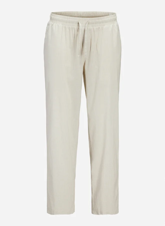 JACK & JONES Off White Solid Drawstring Joggers