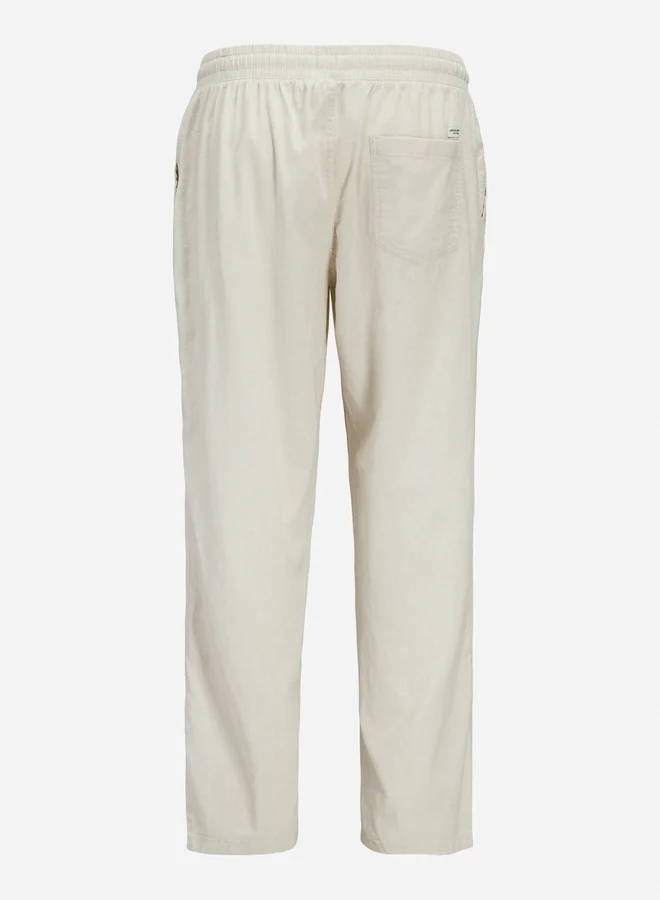 JACK & JONES Off White Solid Drawstring Joggers