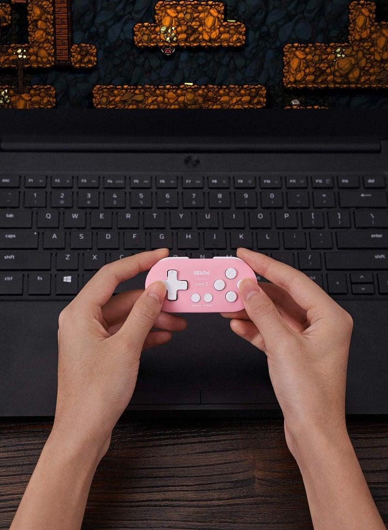 8Bitdo Zero 2 Bluetooth Key Chain Sized Mini Controller for Nintendo Switch, Windows, Android and macOS (Pink) - Image 4