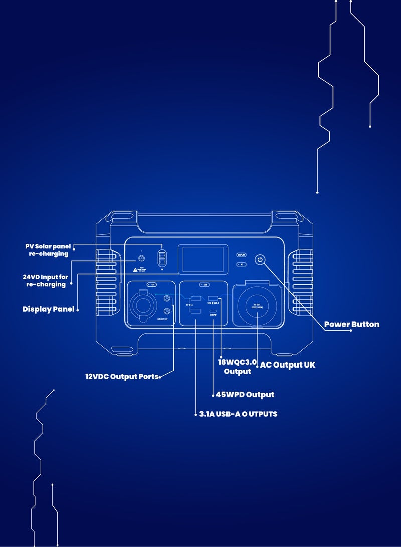 باورولوجي مولد طاقة بقوة 140400 مللي أمبير في الساعة 500 وات إخراج موجة جيبية نقية ، شحن سريع 18 وات USB-A ، توصيل طاقة 45 وات USB-C ، 750 وات Max Surge ، حماية مدمجة ، لوحة معلومات LCD - أسود - Image 4