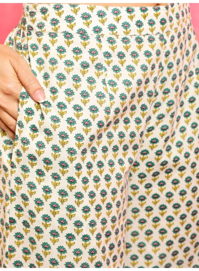 AKS Green & White Printed Kurta & Palazzo With Dupatta Set - Image 3