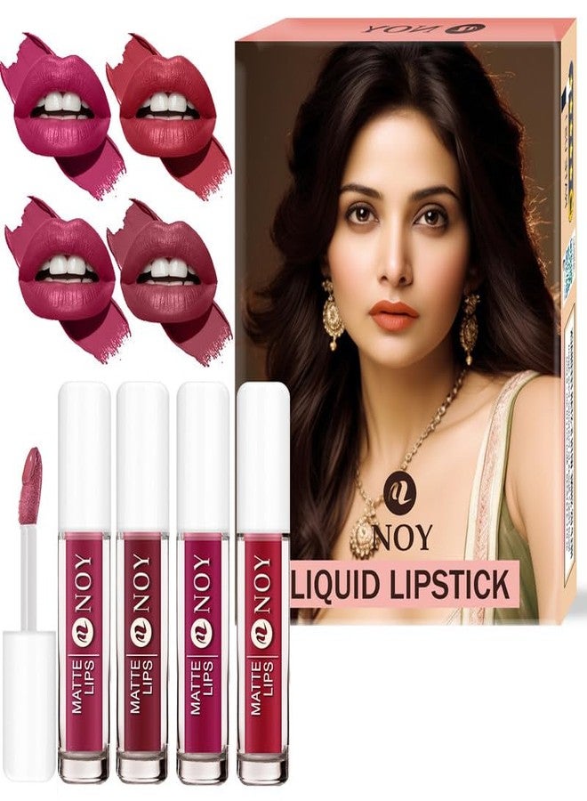 Noy Liquid Matte Lipstick Combo Luxe Matte Pigment for a Stunning Pout - Mauve Nude, Dark Maroon, Red Wine, Venetian Red Shades Pack of 4 - Image 2