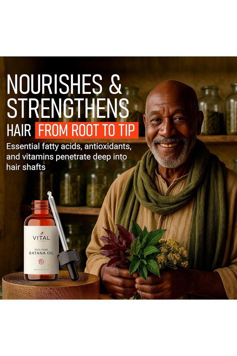VITAL 100% Organic Batana Oil for Hair Growth - Strengthens Hair, Reduces Breakage, Enhances Shine - Raw and Pure, Non-Greasy - No Silicones, Sulfates, or Parabens - All Hair Types - 60ml - Image 3