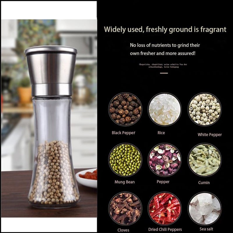 Manual Pepper Grinder and Salt Mill Set - Stainless Steel Kitchen Grinder with Adjustable Coarseness (2PCS) - Image 4