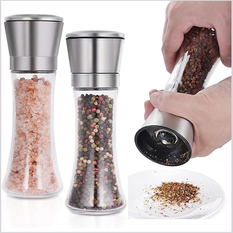Manual Pepper Grinder and Salt Mill Set - Stainless Steel Kitchen Grinder with Adjustable Coarseness (2PCS) - Image 1