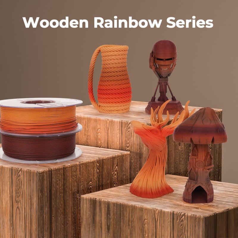AMOLEN 3D Printing Filament Dark Wooden Rainbow Color Change Printer Filament PLA 1KG Spool 1.75mm 1.75mm Dry Rose Wood/Ebony/Burgundy/Walnut 1KG/2.2lb Fit Most FDM and Printer Pen Tigerwood - Image 2