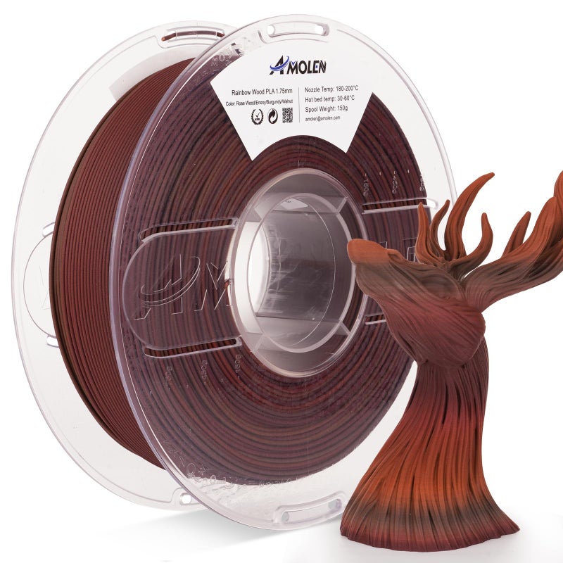 AMOLEN 3D Printing Filament Dark Wooden Rainbow Color Change Printer Filament PLA 1KG Spool 1.75mm 1.75mm Dry Rose Wood/Ebony/Burgundy/Walnut 1KG/2.2lb Fit Most FDM and Printer Pen Tigerwood - Image 1