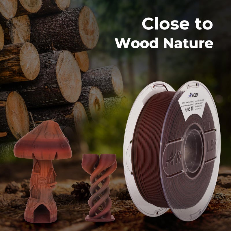 AMOLEN 3D Printing Filament Dark Wooden Rainbow Color Change Printer Filament PLA 1KG Spool 1.75mm 1.75mm Dry Rose Wood/Ebony/Burgundy/Walnut 1KG/2.2lb Fit Most FDM and Printer Pen Tigerwood - Image 3