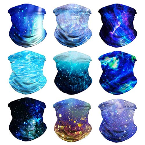 VCZUIUC Headwear Bandana Head Wrap Face Scarf Mask Neck Warmer Balaclava for Sports (One Size, 9PCS Blue) - Image 5