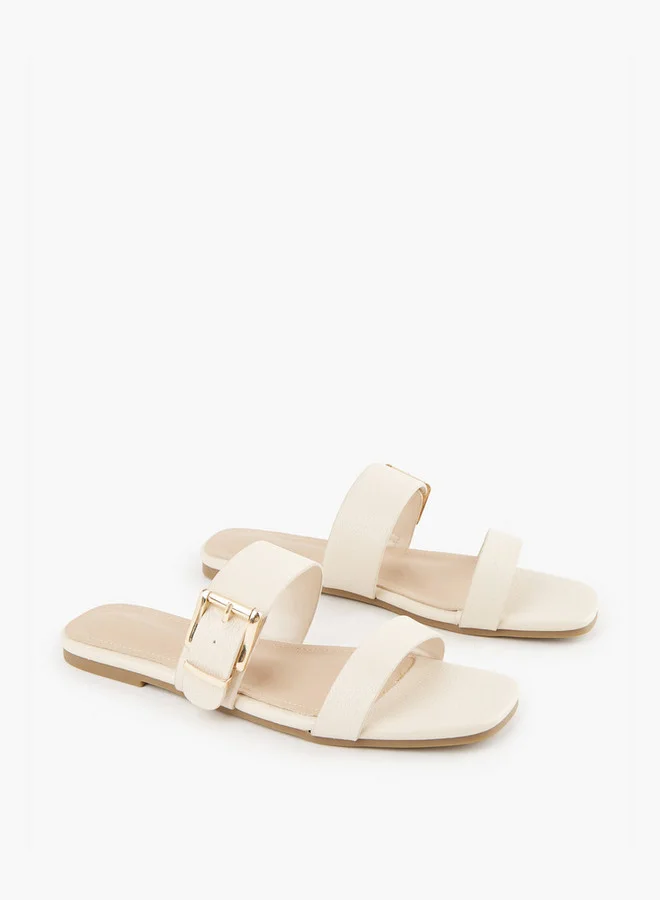 Flora Bella By Shoexpress Buckle Accent Slip-On Flat Sandals