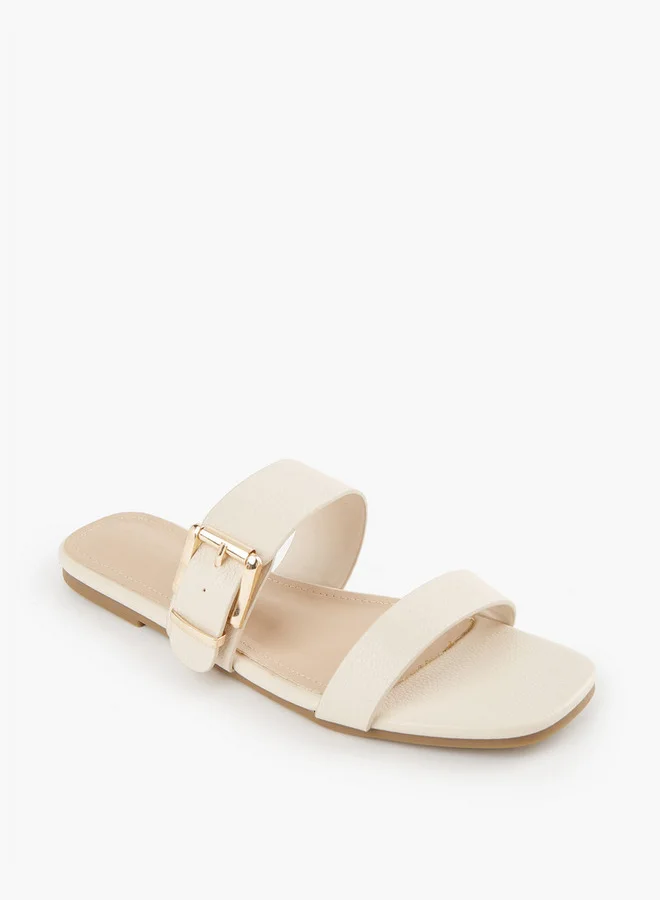 Flora Bella By Shoexpress Buckle Accent Slip-On Flat Sandals