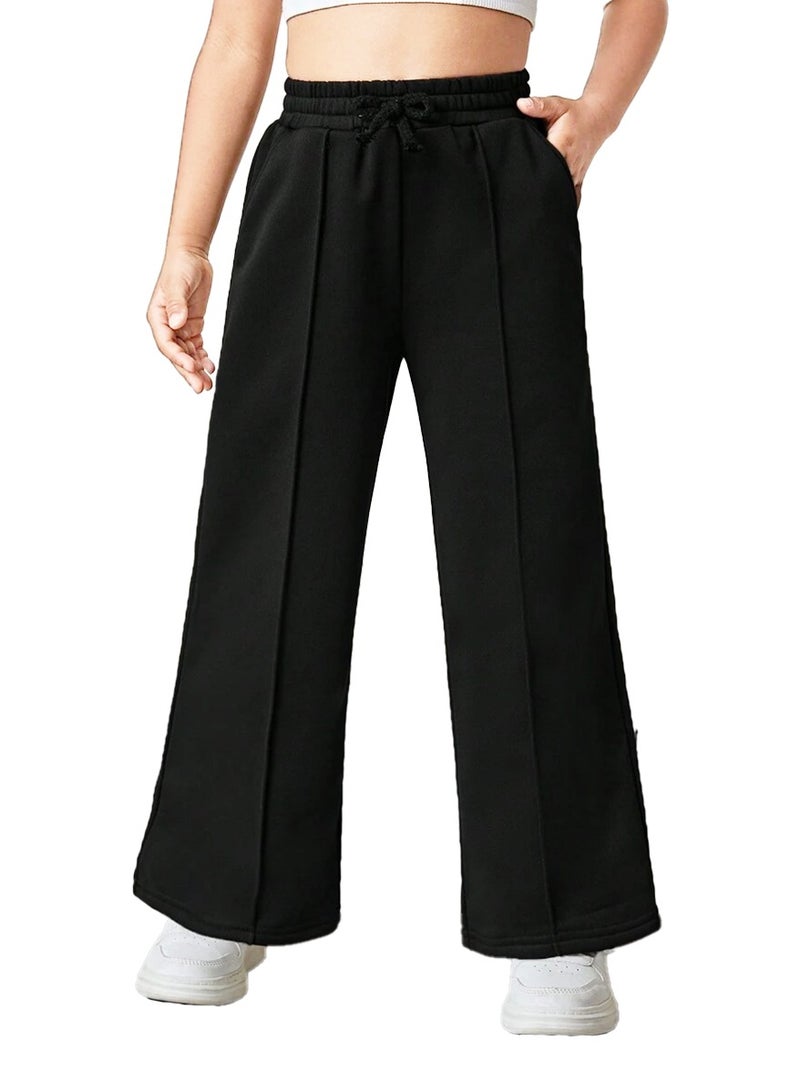 Nileton Sweatpants Wide Leg With Line For Kids & Teens – High Waist - Side Pockets Drawstring Pants for Girls - casual loose sports Pants - Daily wear Sportswear - Image 1