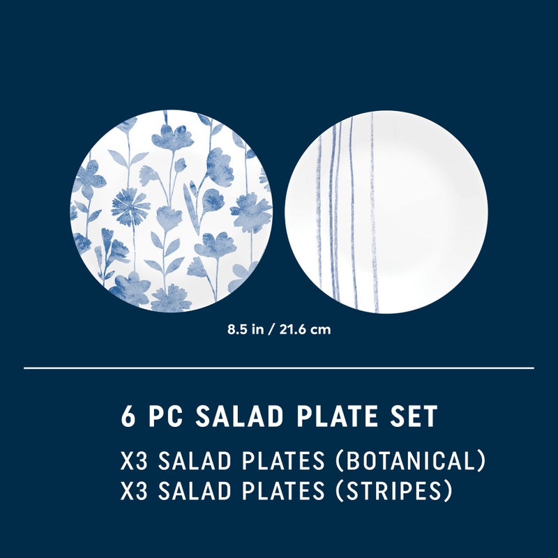 Corelle 6-Piece 8.5" Vitrelle Glass Lunch Plates Lightweight, Scratch Resistant - Botanical Stripes - Image 5