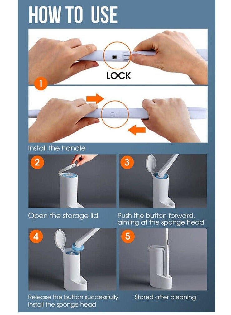 ميكسد فرشاة تنظيف وعاء المرحاض ، رأس فرشاة للاستعمال مرة واحدة مع 16 عبوة إعادة تعبئة إسفنجة بديلة لعصا تذويب ، فرشاة تنظيف ناعمة لتنظيف الحمام - Image 4