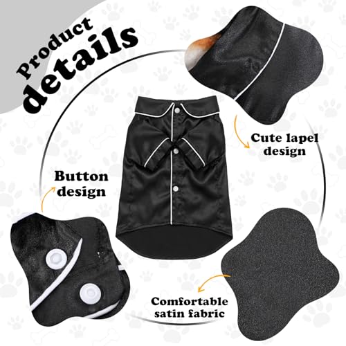 Cosblank Dog Silk Pajamas Shirts Puppy Satin Pjs Pet Sleepwear Soft Faux Silk Lapel Two-Legged for Small Dogs Bridal Party(M,Navy)(M,Black) - Image 3