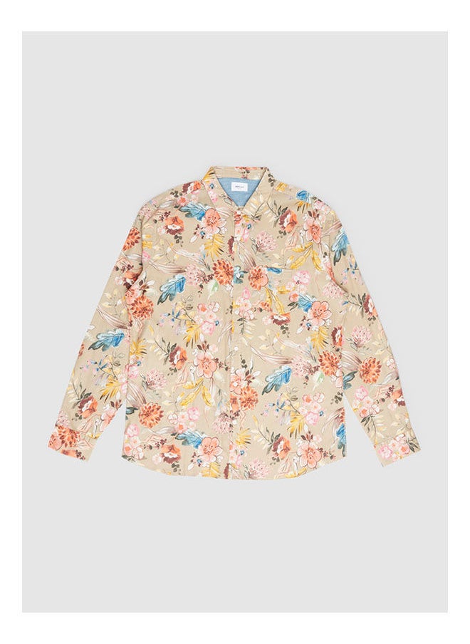 Replay - Collared Neck Long Sleeve Floral Shirt - Image 1