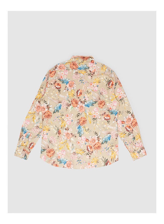 Replay - Collared Neck Long Sleeve Floral Shirt - Image 1