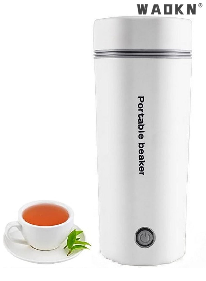 WAOKN Portable Electric Kettle, Stainless Steel Liner Travel Electric Cup Home Mini Heating Teapot Fast Cooking Single Cup Water Heater 350ml Hot Water Bottle (White 350ML)  - Image 1