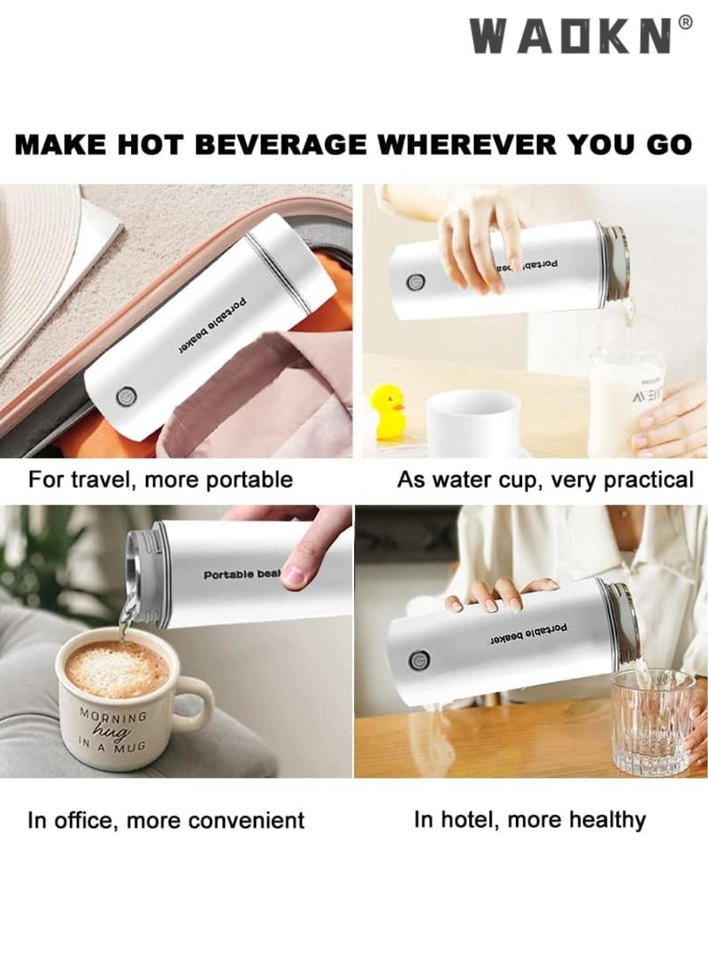 WAOKN Portable Electric Kettle, Stainless Steel Liner Travel Electric Cup Home Mini Heating Teapot Fast Cooking Single Cup Water Heater 350ml Hot Water Bottle (White 350ML)  - Image 2