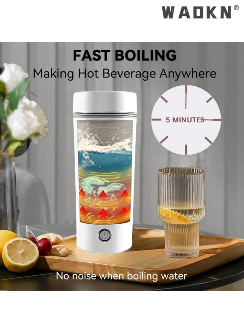 WAOKN Portable Electric Kettle, Stainless Steel Liner Travel Electric Cup Home Mini Heating Teapot Fast Cooking Single Cup Water Heater 350ml Hot Water Bottle (White 350ML)  - Image 3